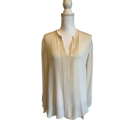 Etro 100% Silk Blouse Ivory SZ 44 (M) Plisse Front Made in Italy - Picture 1 of 6